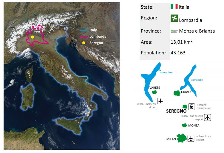 Город Сереньо на карте Италии